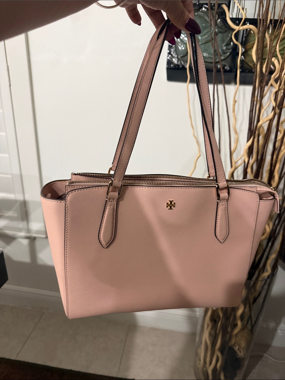 Tory Burch Blush Pink Saffiano Tote with Gold Logo